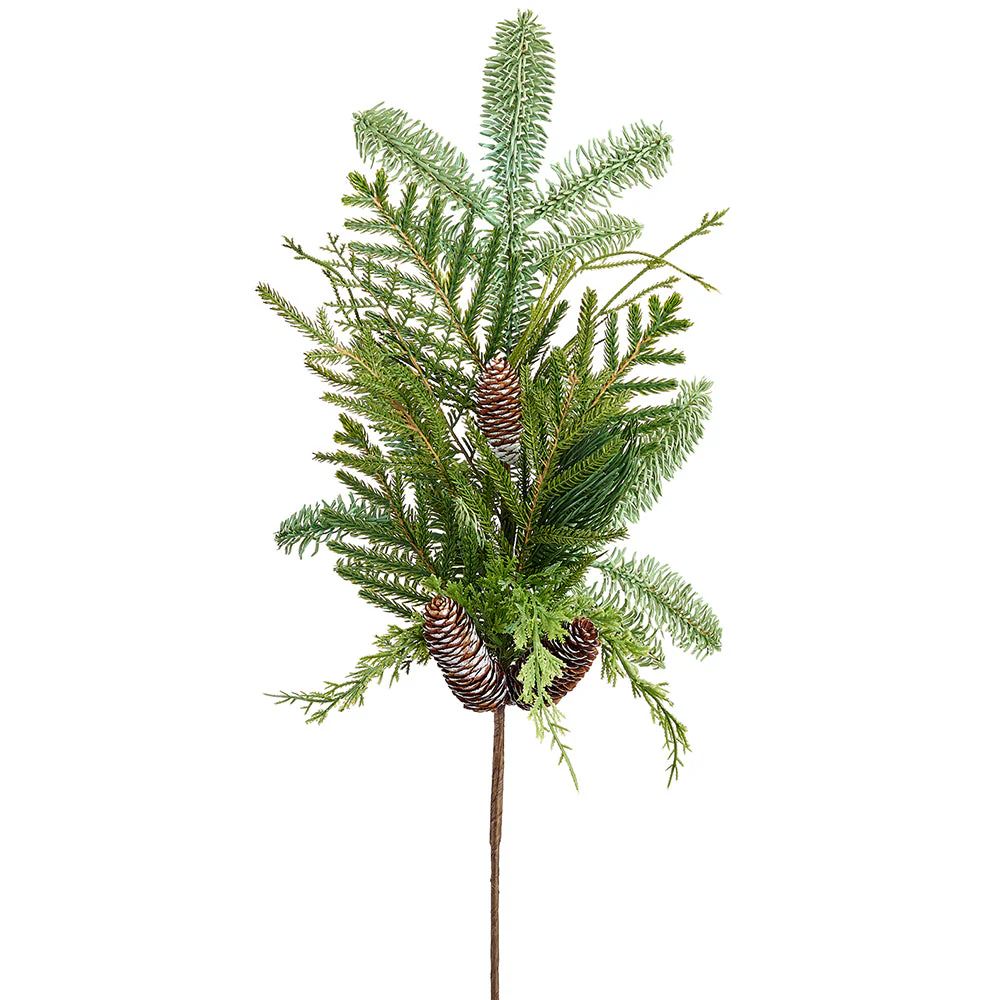 28" Artificial Pinecone & Mixed Pine Stem -Green/Brown (Pack of 6)