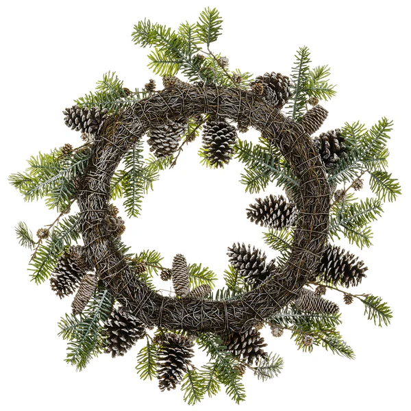 28" Artificial Pinecone & Norway Spruce Wreath -Green/Brown - Image 2