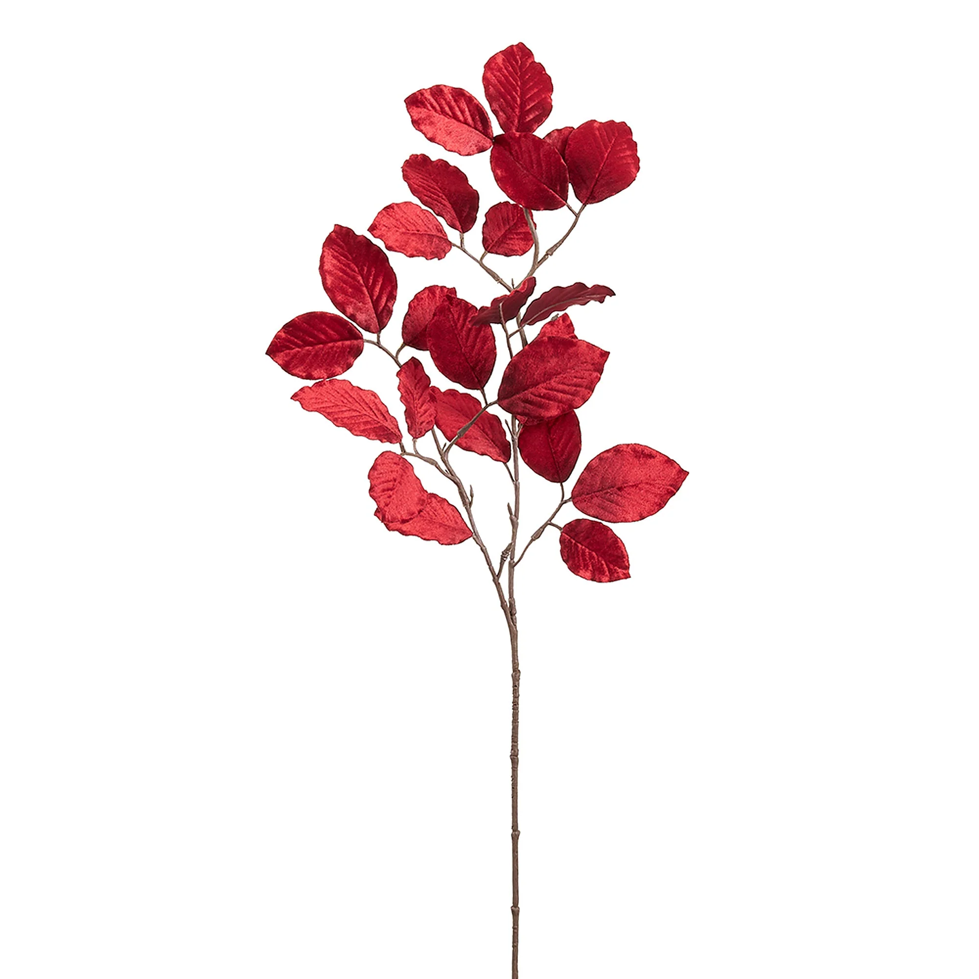 28" Artificial Velvet Beech Leaf Stem -Red (Pack of 12)