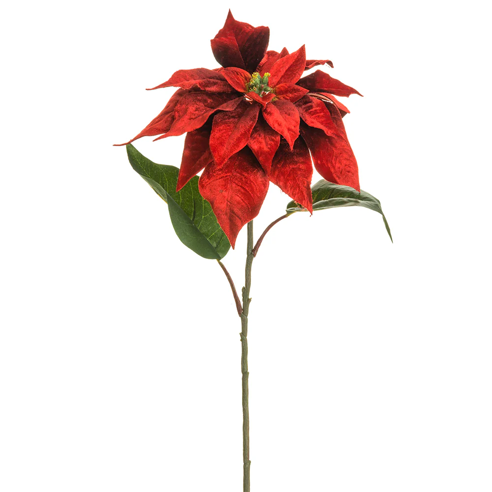 28" Artificial Velvet Holiday Poinsettia Flower Stem -Red (Pack of 12)