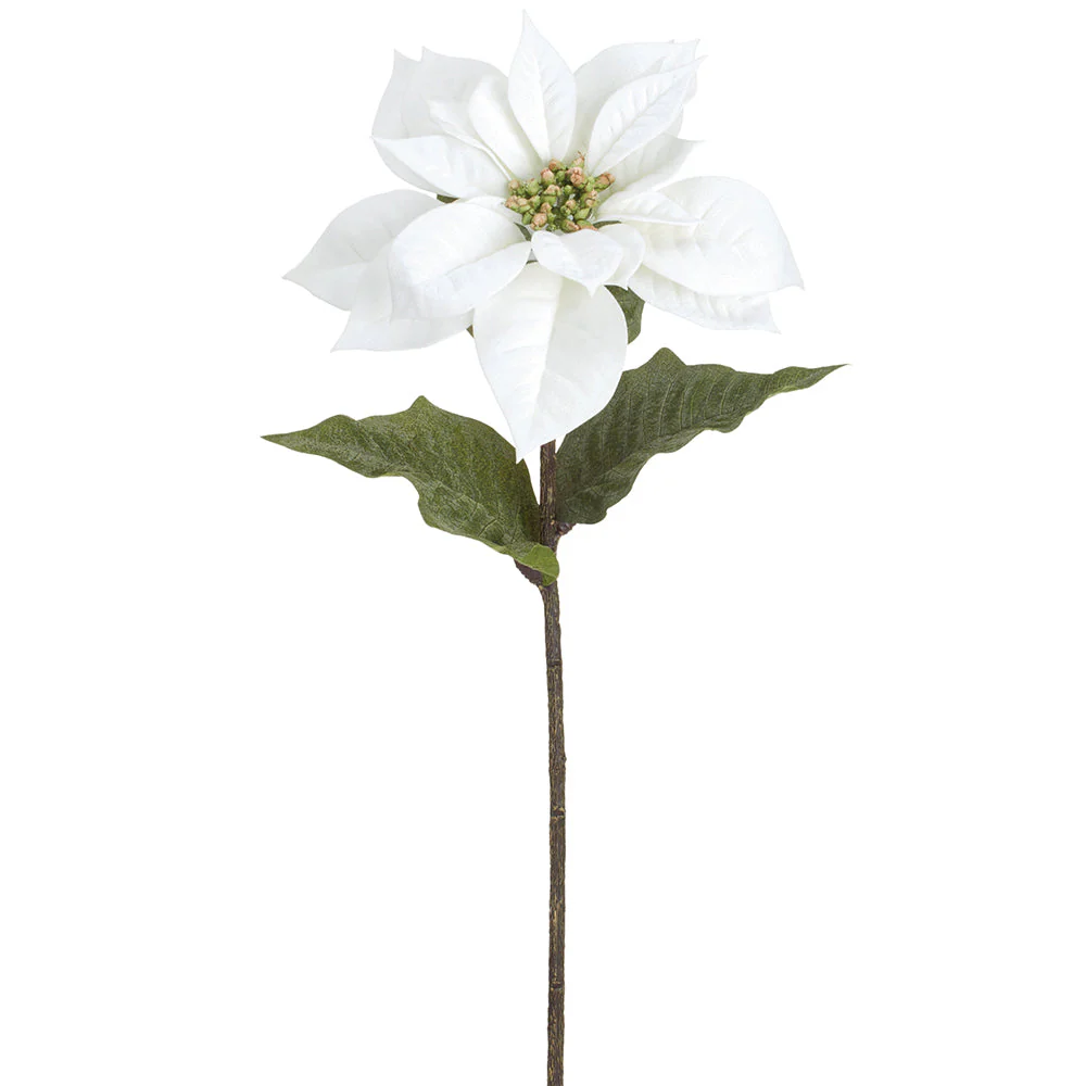 28" Artificial Velvet Poinsettia Flower Stem -White (Pack of 12)