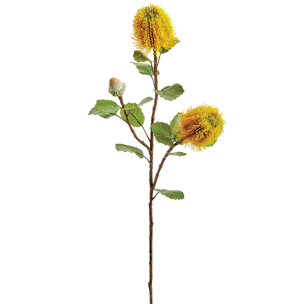 28" Banksia Protea Silk Flower Stem -Yellow (Pack of 12)