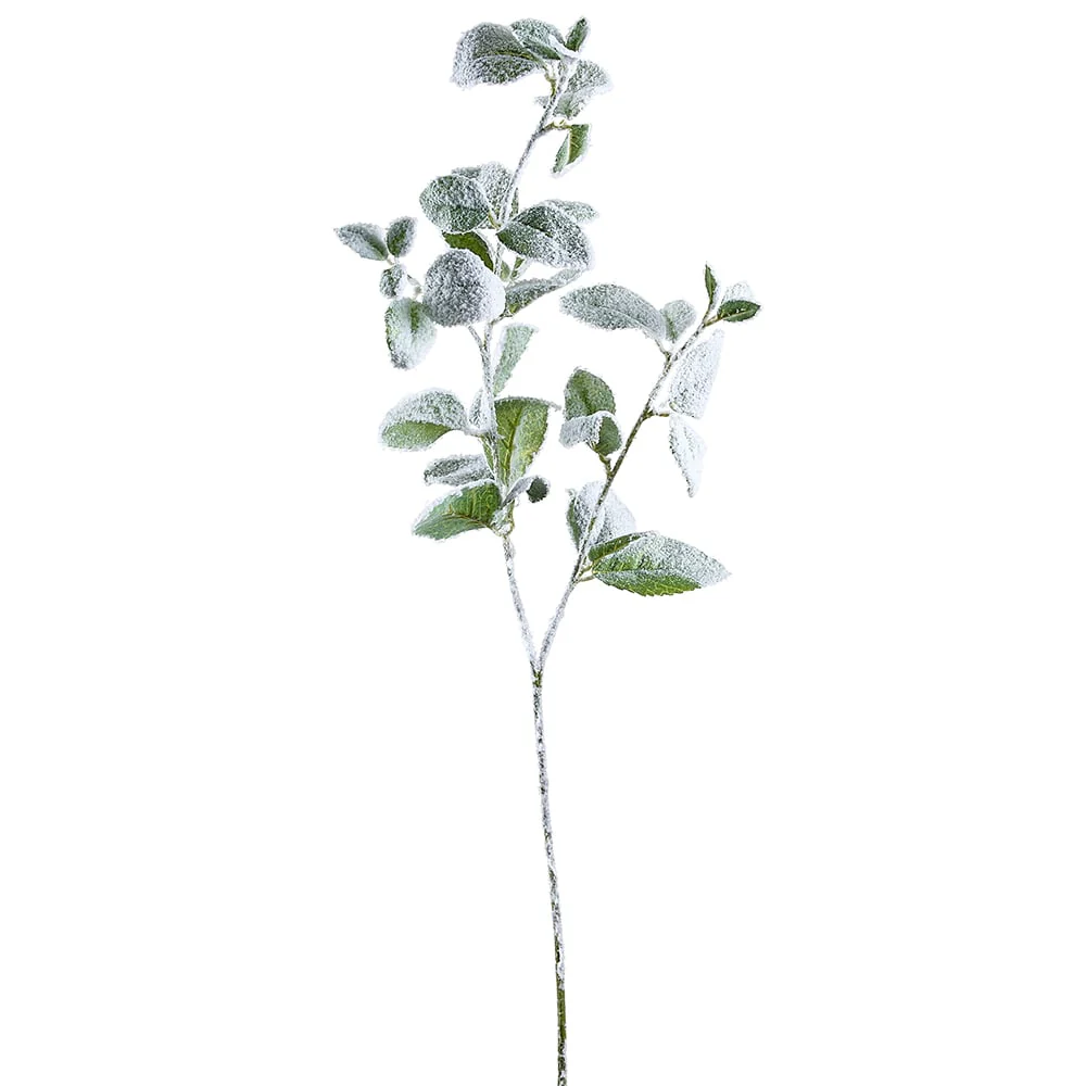 28" Flocked Artificial Greenery Leaf Stem -Green/Snow (Pack of 12)