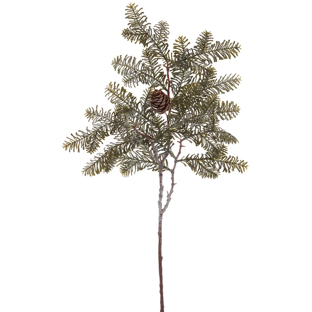 28" Frosted Artificial Pine & Pinecone Stem -Green/Gray (Pack of 12)
