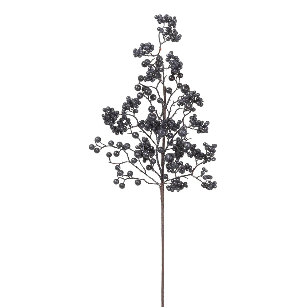 28" Glittered Berry Artificial Stem -Black (Pack of 6)