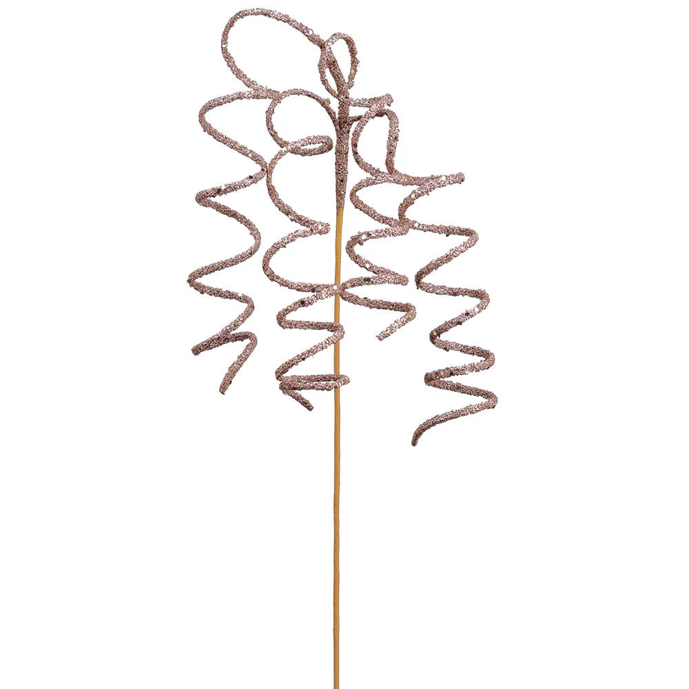 28" Glittered Curly Hanging Stem -Rose Gold (Pack of 24)