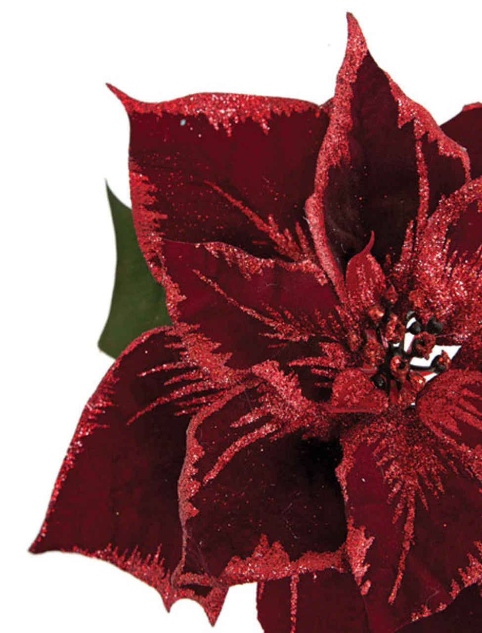 28" Glittered Edge Silk Poinsettia Flower Stem -Burgundy (Pack of 12) - Image 2