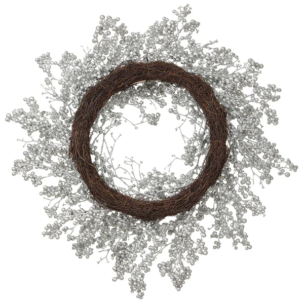28" Glittered Glamour Berry Artificial Wreath -Silver (Pack of 2) - Image 2