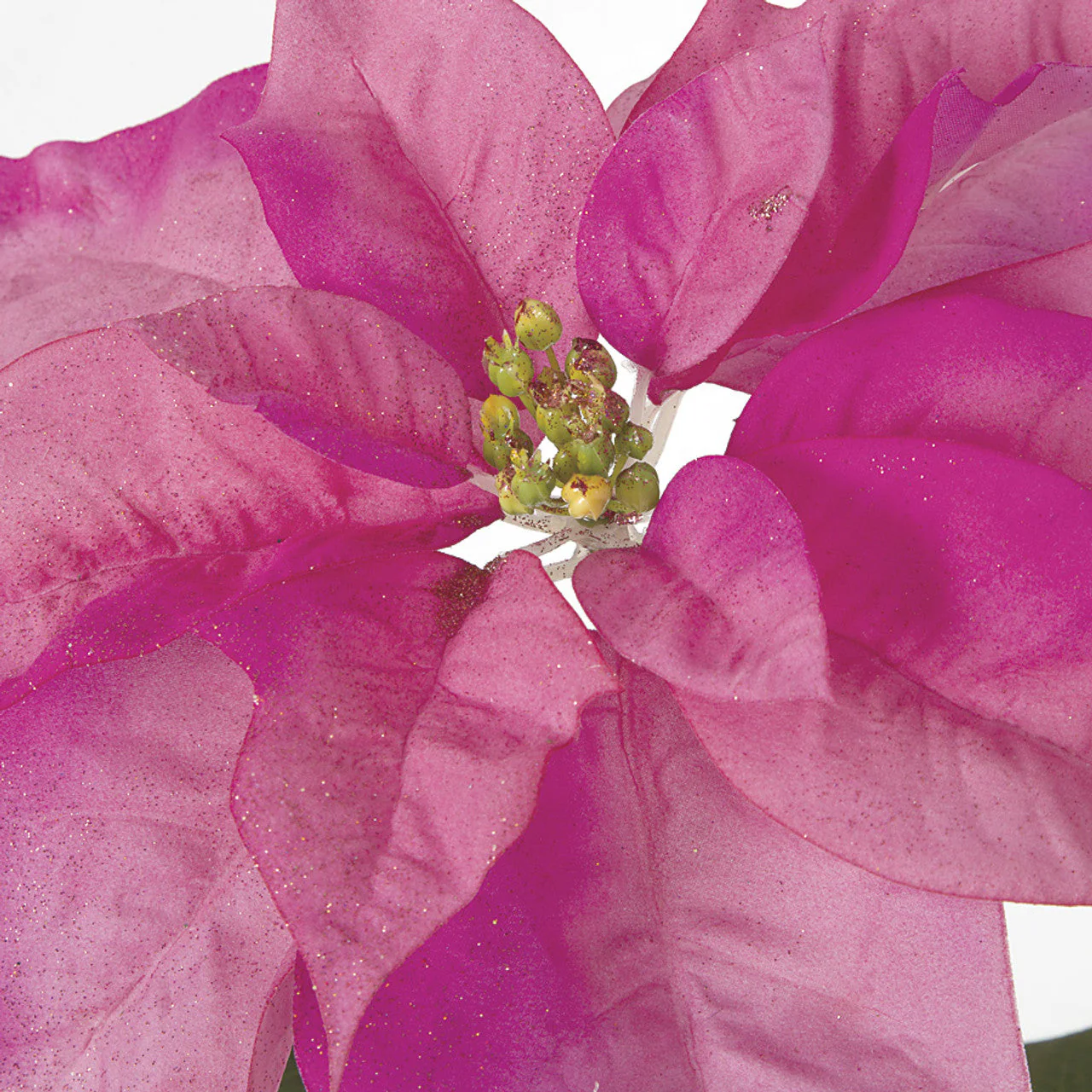 28" Glittered Silk Poinsettia Flower Stem -Hot Pink (Pack of 12) - Image 2