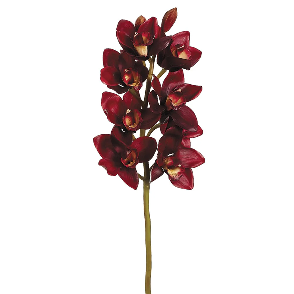 28" Hand-Wrapped Silk Cymbidium Orchid Flower Spray -Burgundy (Pack of 6)