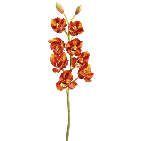 28" Hand-Wrapped Silk Cymbidium Orchid Flower Spray -Terracotta/Gold (Pack of 6)