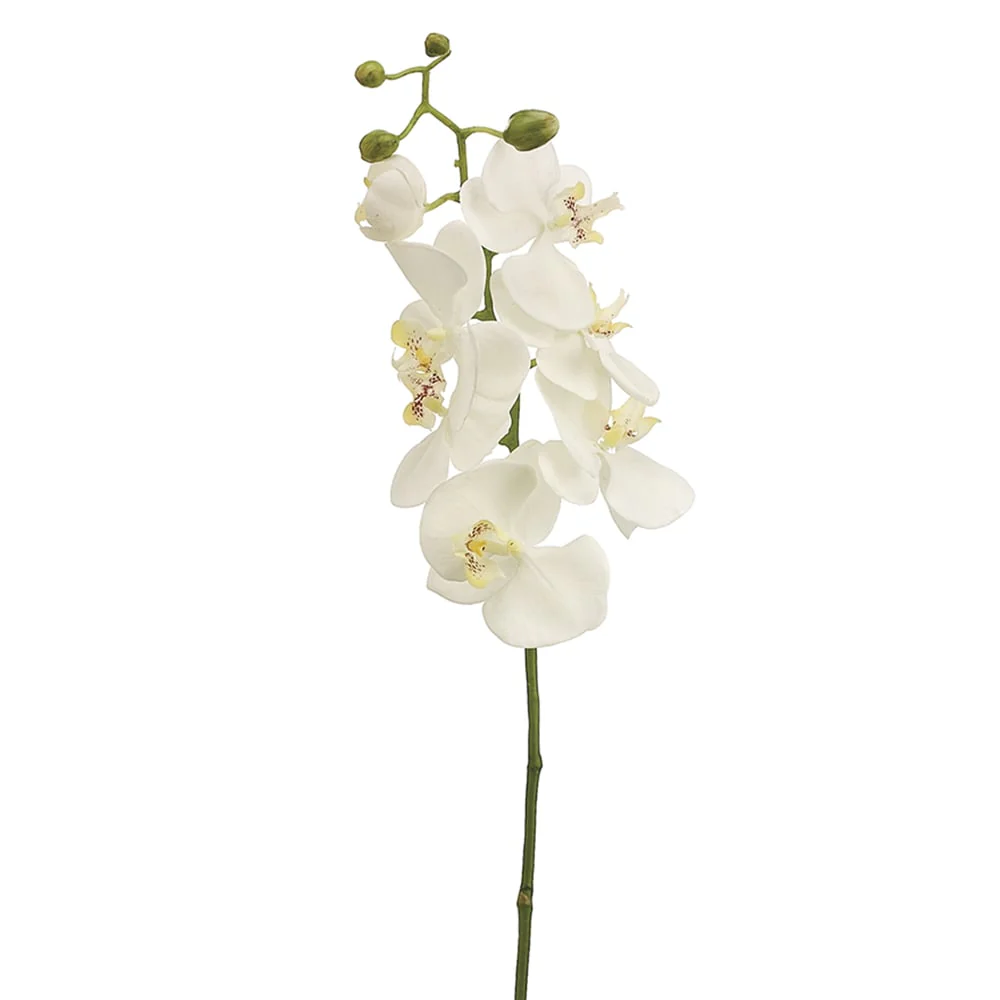 28" Hand-Wrapped Silk Phalaenopsis Orchid Flower Spray -White/Yellow (Pack of 6)