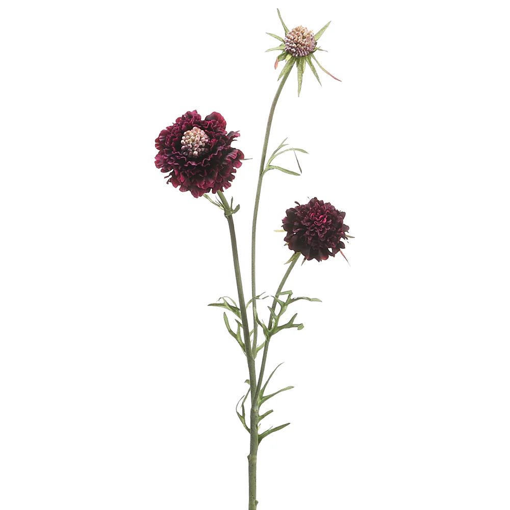 28" Hand-Wrapped Silk Scabiosa Flower Spray -Eggplant (Pack of 12)