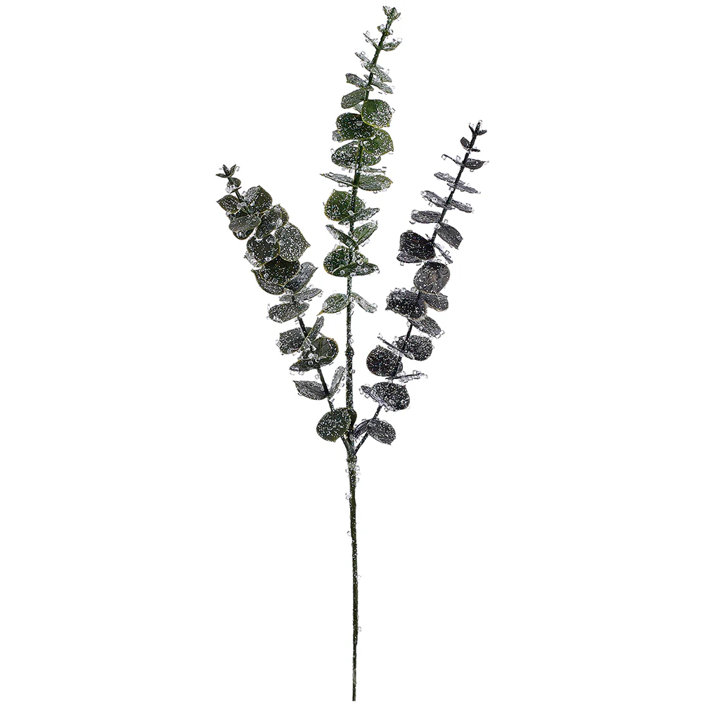 28" Iced Artificial Eucalyptus Leaf Stem -Green (Pack of 12)