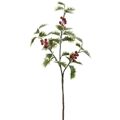 28" Iced Holly & Berry Artificial Stem -Variegated/Ice (Pack of 12)