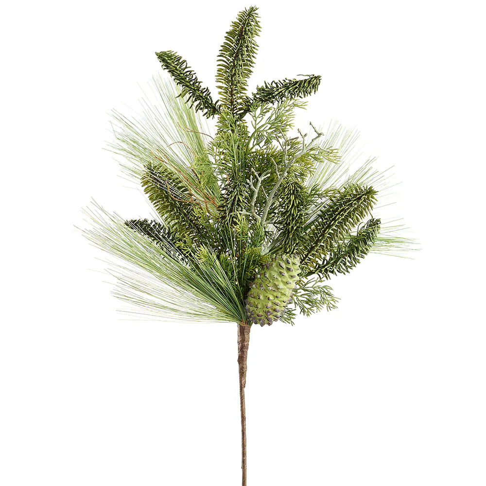28" Long Needle Pine & Pinecone Artificial Stem -Green (Pack of 6)
