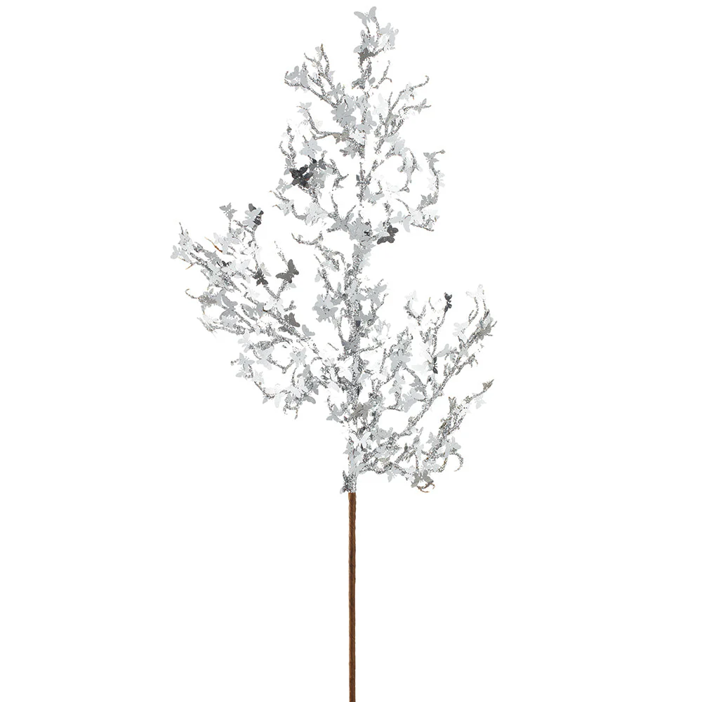 28" Metallic Artificial Butterfly Stem -Silver (Pack of 12)