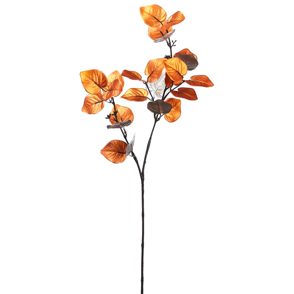 28" Metallic Artificial Eucalyptus Leaf Stem -Orange (Pack of 12)