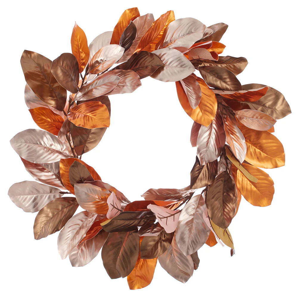 28" Metallic Artificial Magnolia Leaf Wreath -Bronze/Copper (Pack of 2)