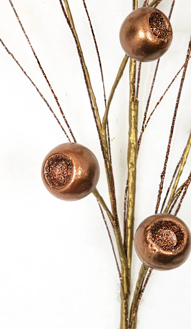 28" Metallic & Glittered Styrofoam Berry & PVC Needles Artificial Stem -Copper (Pack of 12) - Image 2