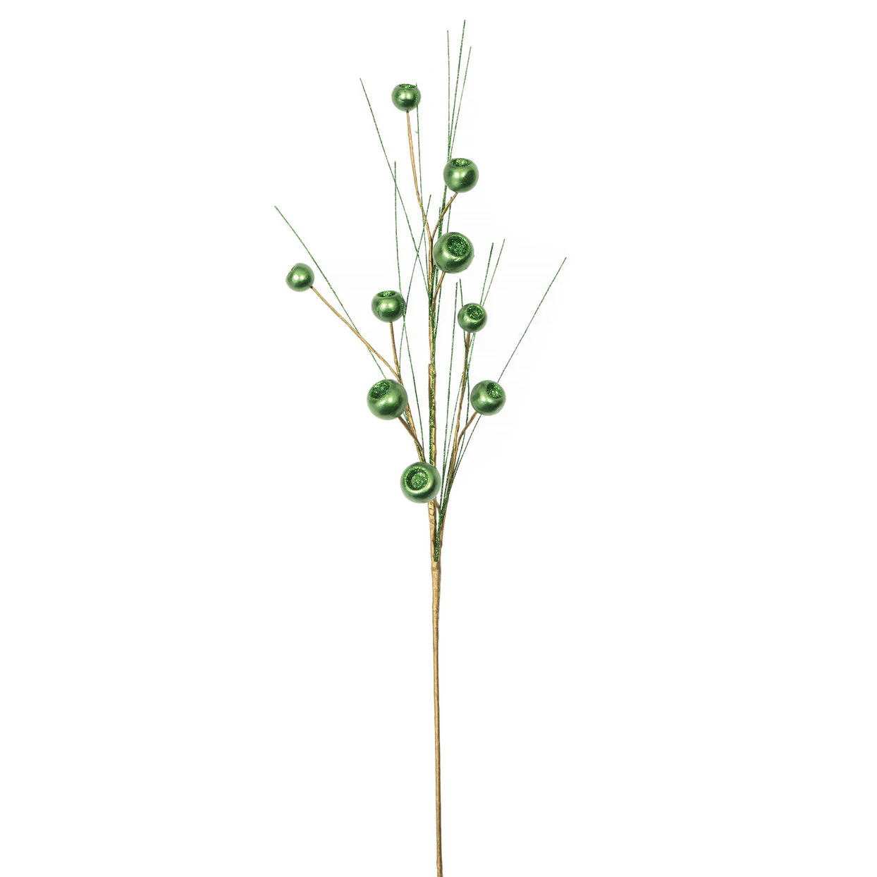 28" Metallic & Glittered Styrofoam Berry & PVC Needles Artificial Stem -Green (Pack of 12)