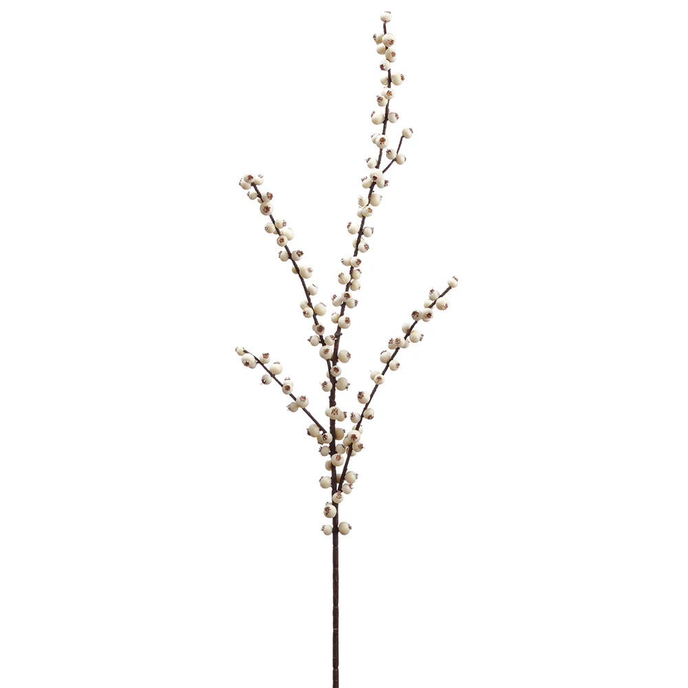 28" Outdoor Water-Resistant Artificial Berry Stem -Cream (Pack of 24)