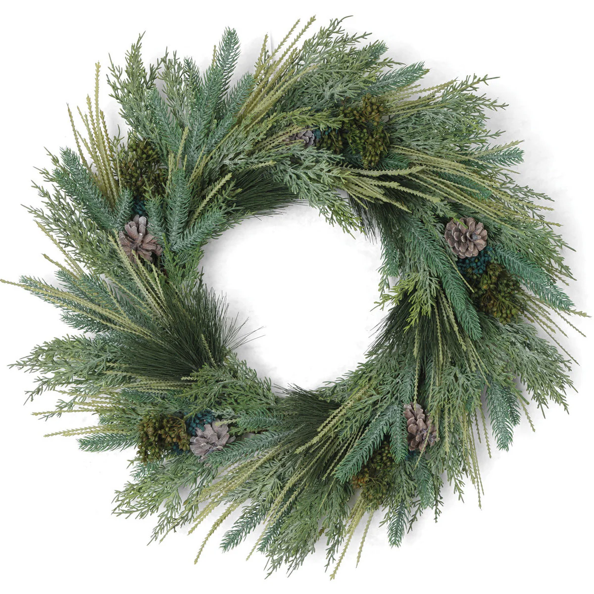 28" PE Artificial Mixed Cedar, Pine, Pinecone & Berry Wreath -Green/Blue