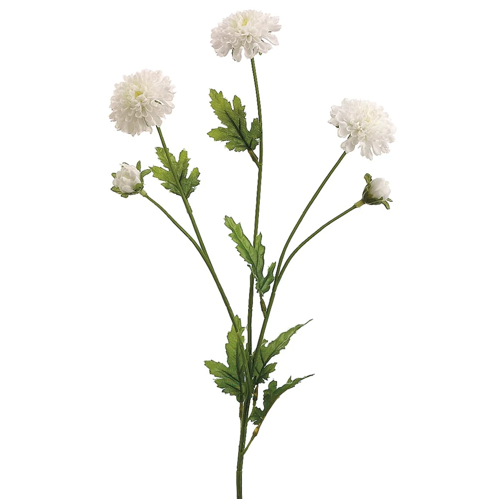 28" Pompon Mum Silk Flower Stem -Cream (Pack of 12)
