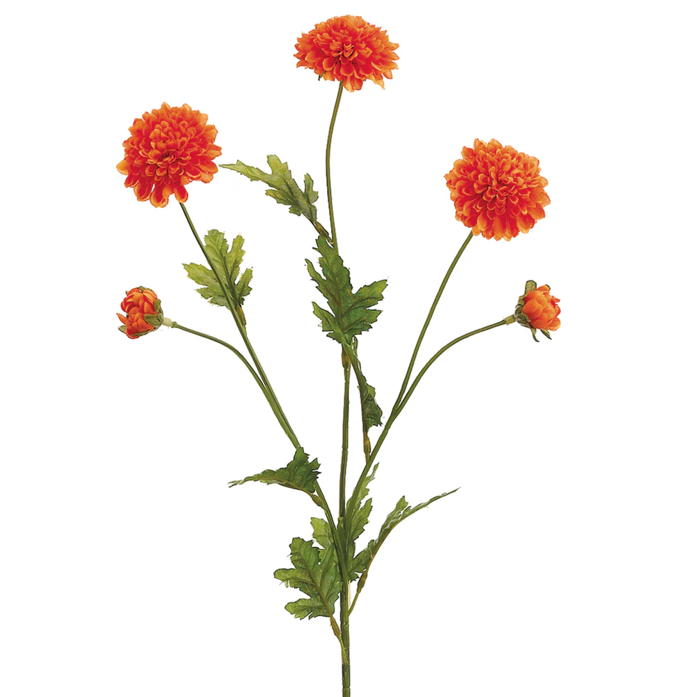 28" Pompon Mum Silk Flower Stem -Orange (Pack of 12)