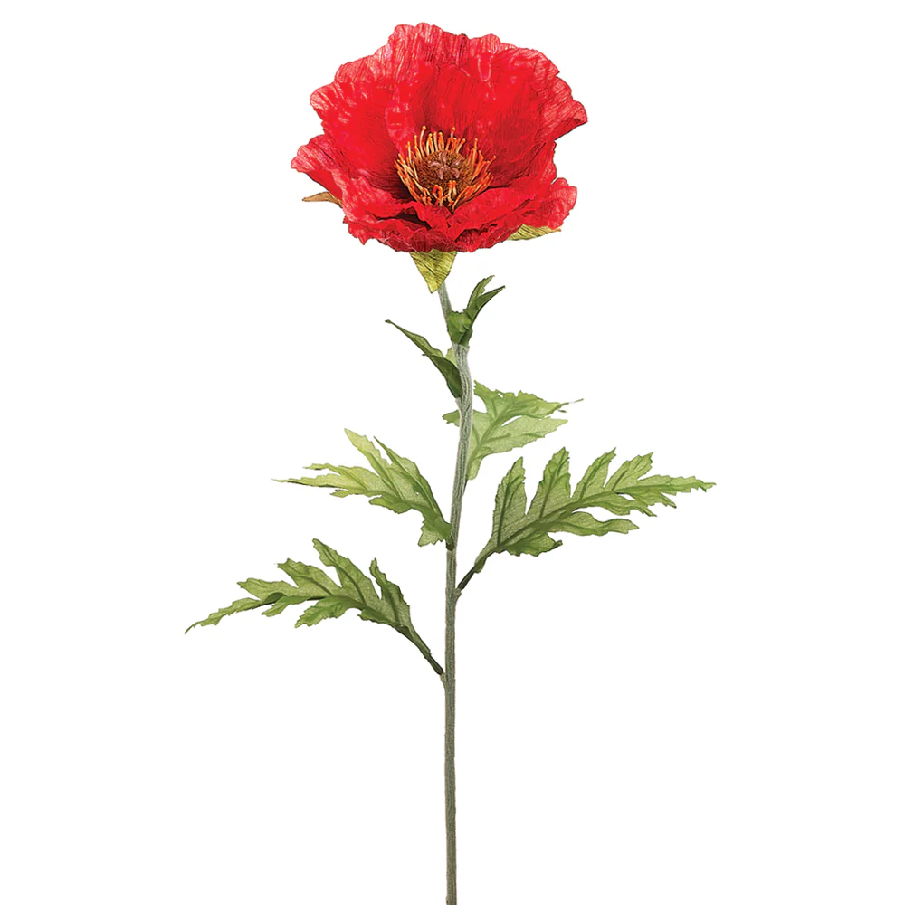 28" Poppy Silk Flower Stem -Red (Pack of 12)
