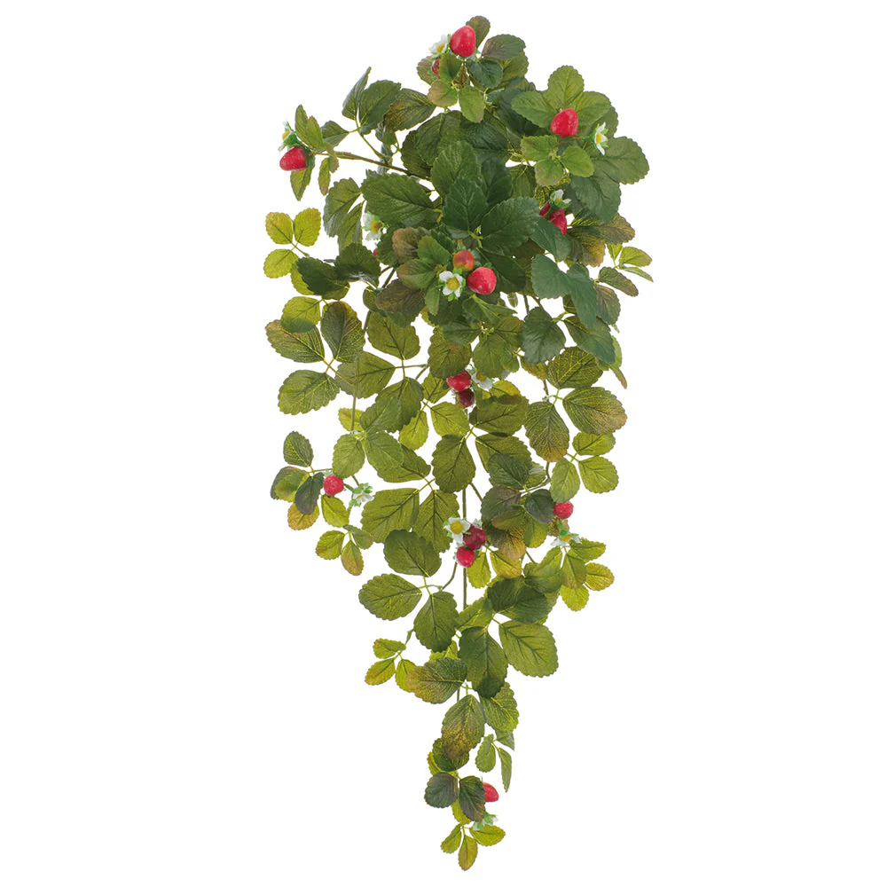 28" Real Touch Hanging Strawberry Artificial Plant -Green/Red (Pack of 6)