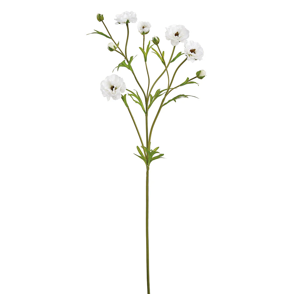 28" Real Touch Ranunculus Silk Flower Stem -White (Pack of 12)