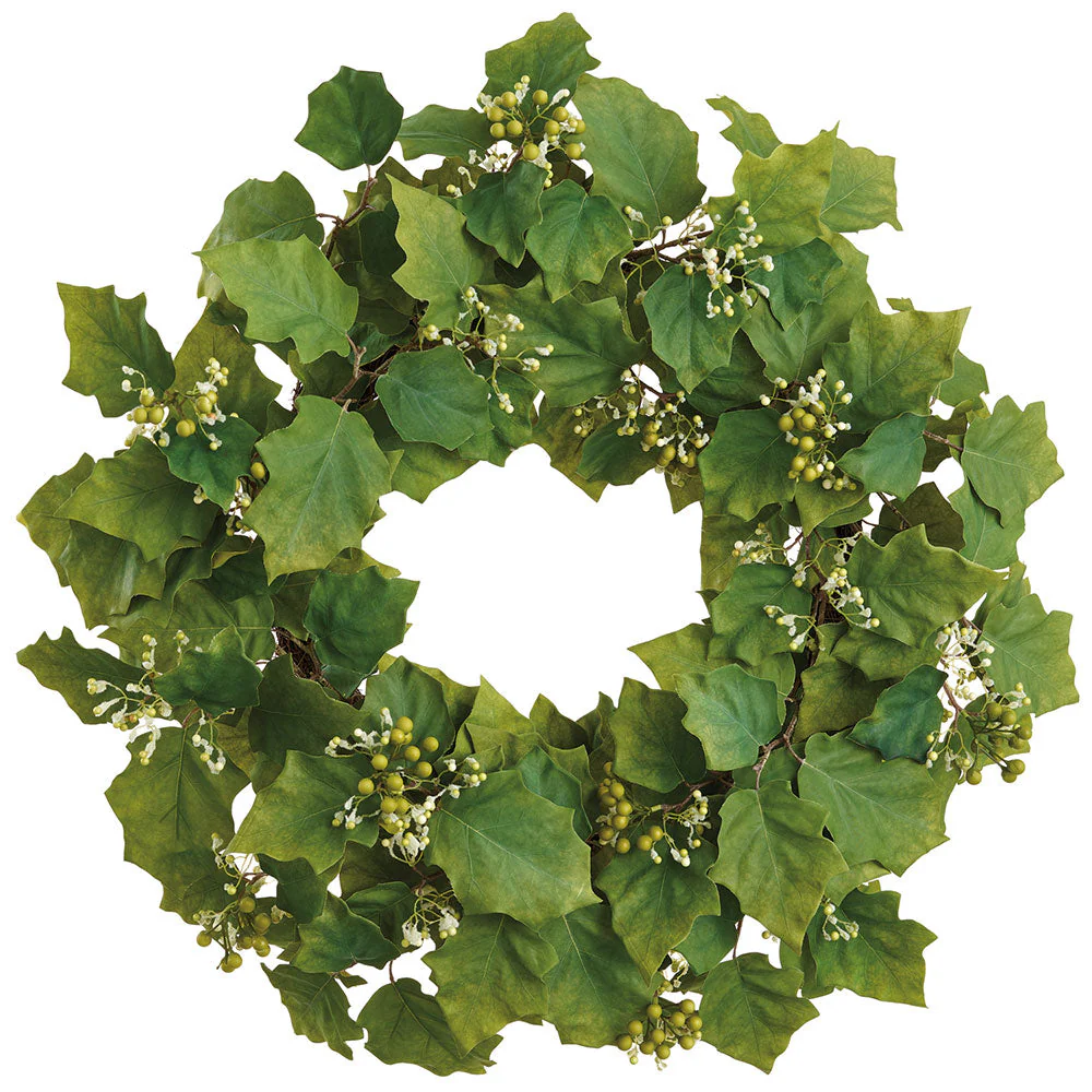 28" Seeded Solamum Leaf Silk Wreath -Green (Pack of 2)