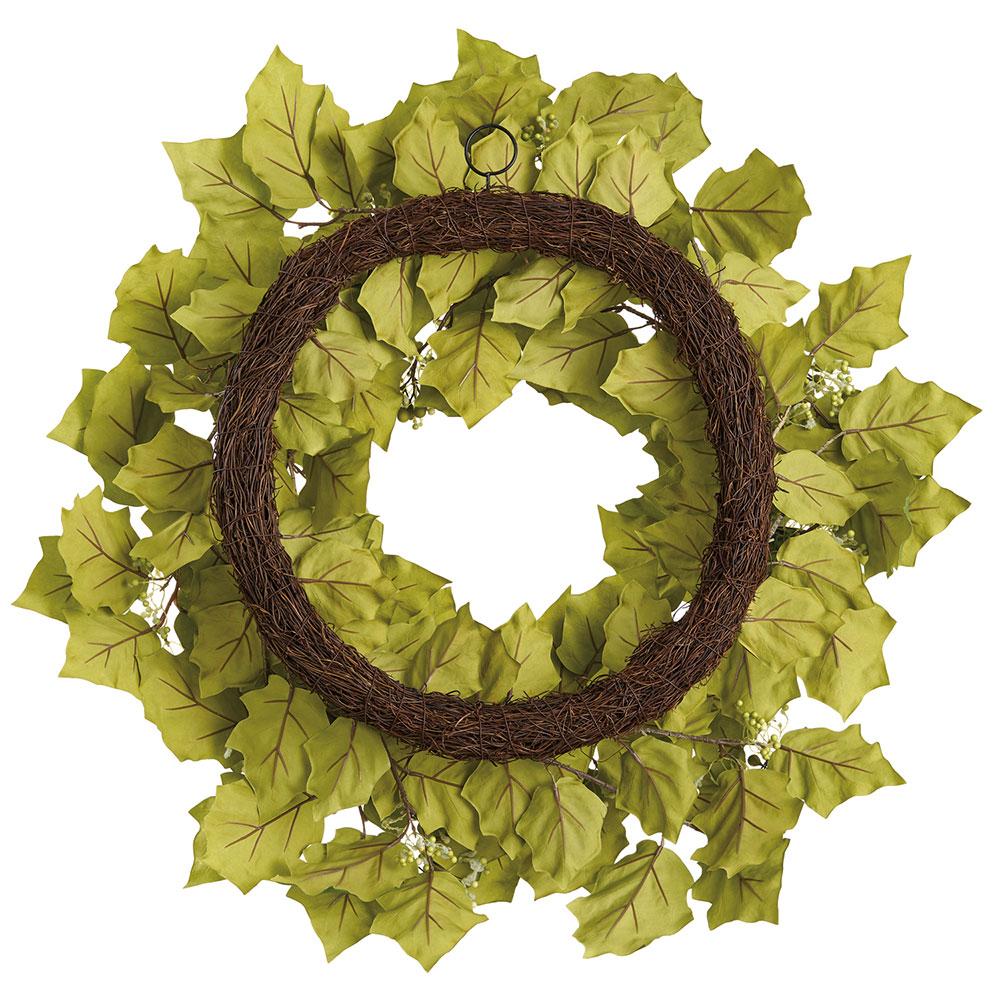 28" Seeded Solamum Leaf Silk Wreath -Green (Pack of 2) - Image 2