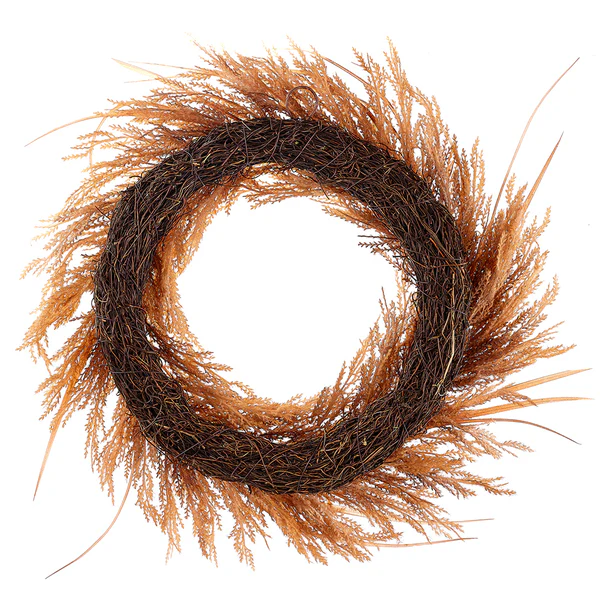 28" Silk Pampas Grass Leaf Wreath -2 Tone Brown (Pack of 2) - Image 2