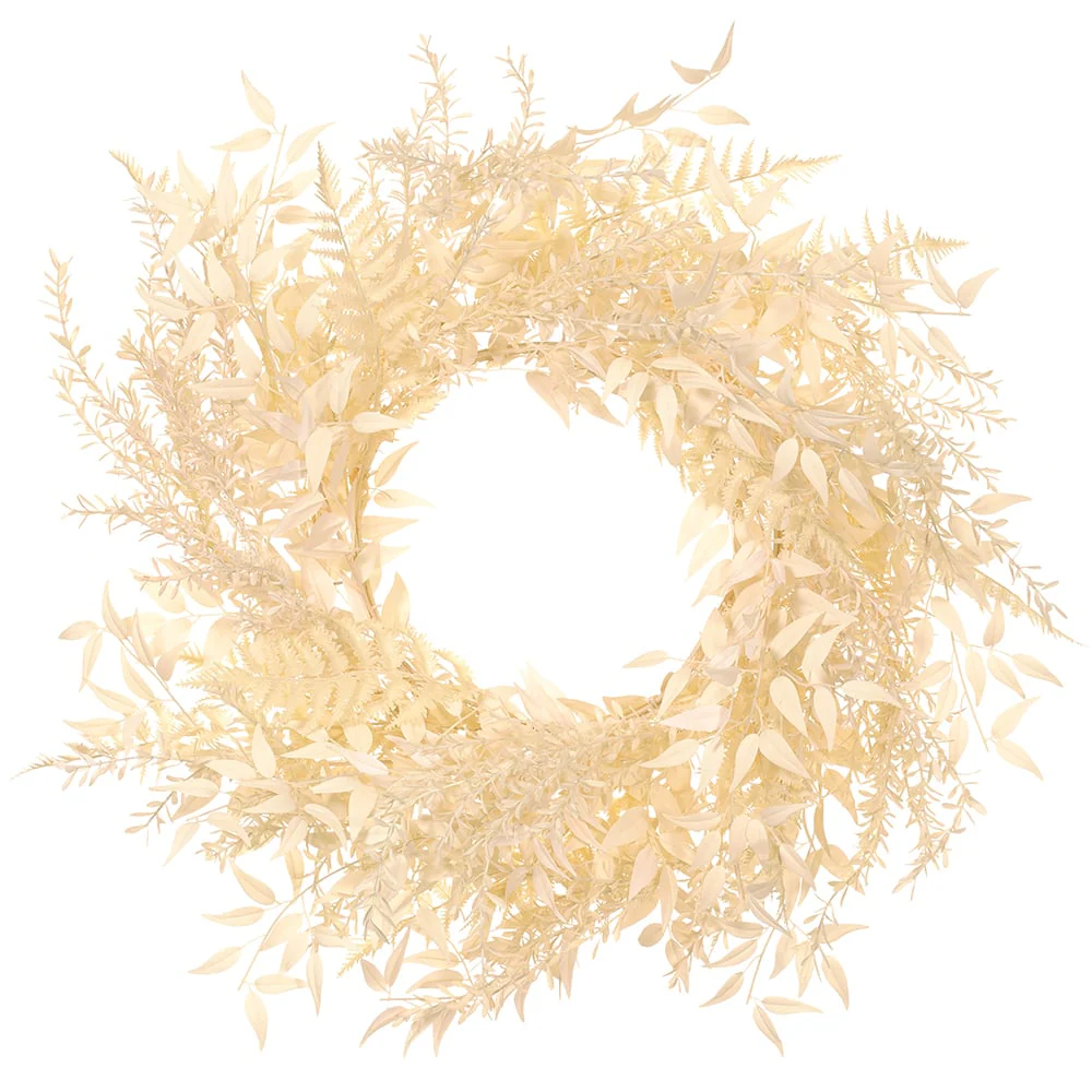 28" Silk Ruscus Leaf & Fern Wreath -Cream