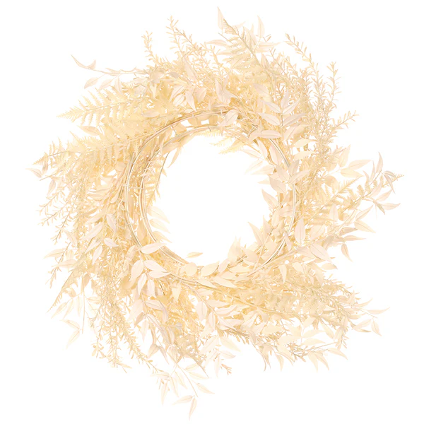 28" Silk Ruscus Leaf & Fern Wreath -Cream - Image 2