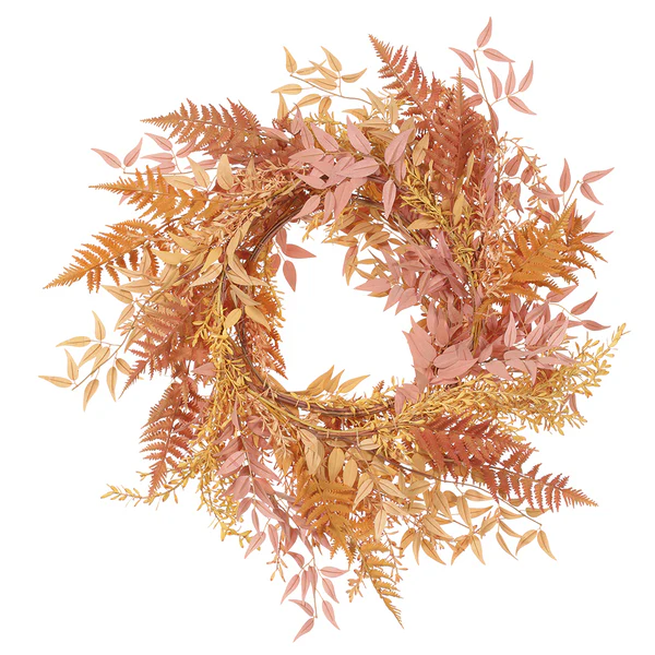 28" Silk Ruscus Leaf & Fern Wreath -Fall - Image 2