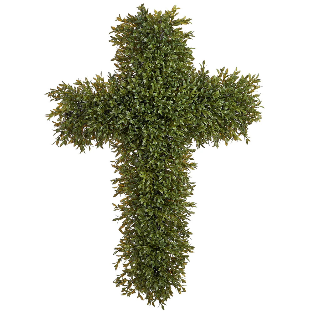 28"Hx20"W Tea Leaf Cross-Shaped Artificial Topiary -Green (Pack of 2)
