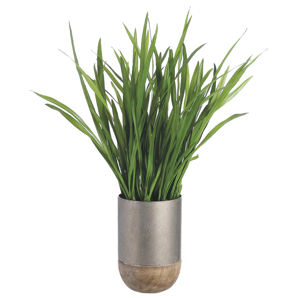 28"Hx24"W Cymbidium Orchid Foliage Silk Plant w/Iron & Wood Planter -Green