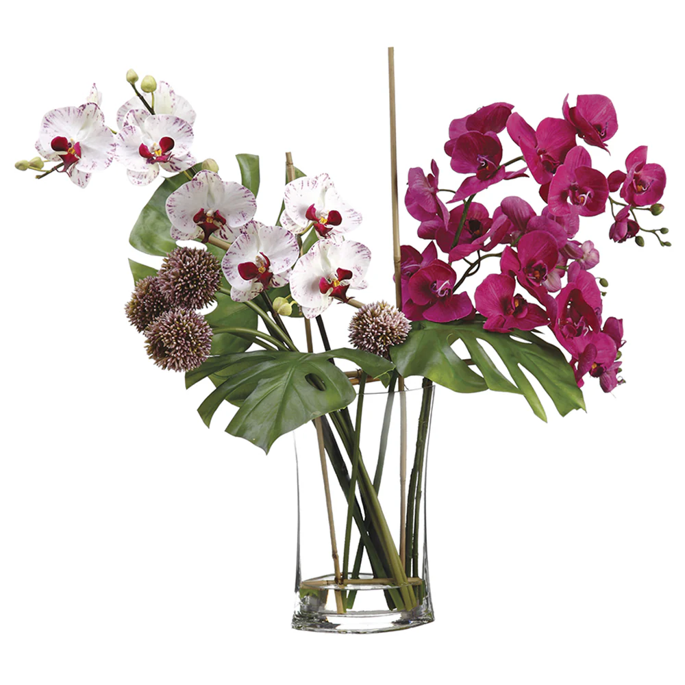 28"Hx26"W Allium & Phalaenopsis Orchid Silk Flower Arrangement -Orchid/White