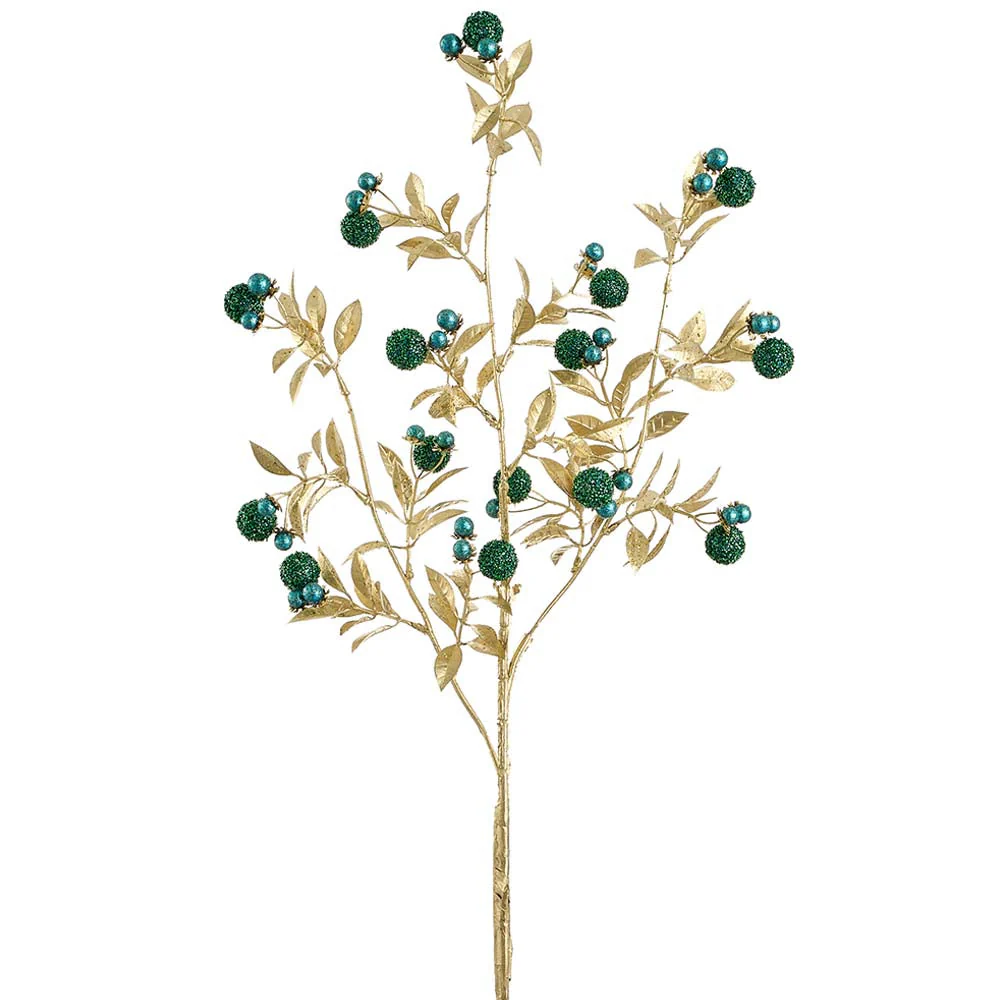 29.5" Glittered Artificial Berry Ball Stem -Green (Pack of 12)
