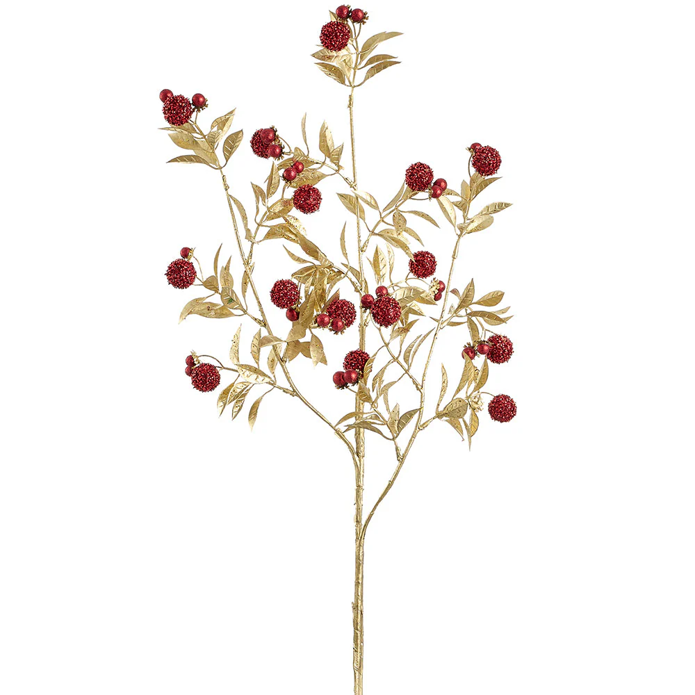 29.5" Glittered Artificial Berry Ball Stem -Red (Pack of 12)