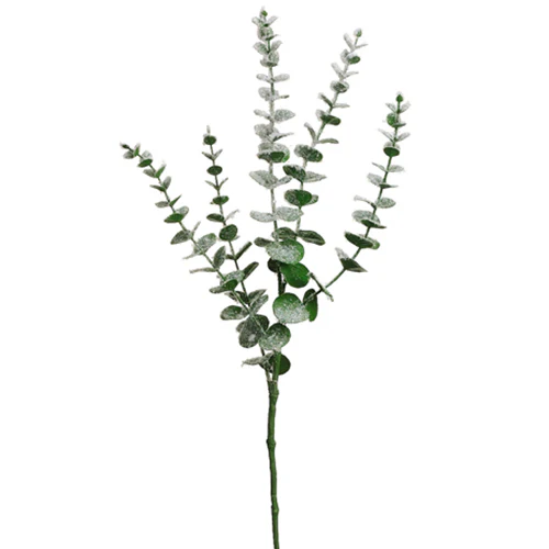 29" Artificial Glittered & Flocked Eucalyptus Stem -White/Green (Pack of 24)