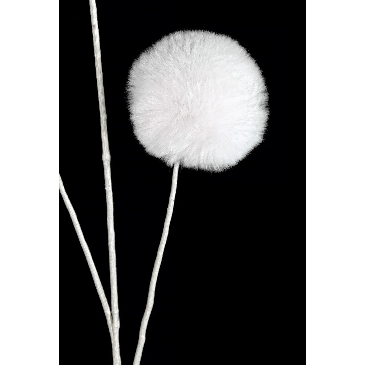 29" Fur Pom Pom Artificial Stem -White (Pack of 12) - Image 2