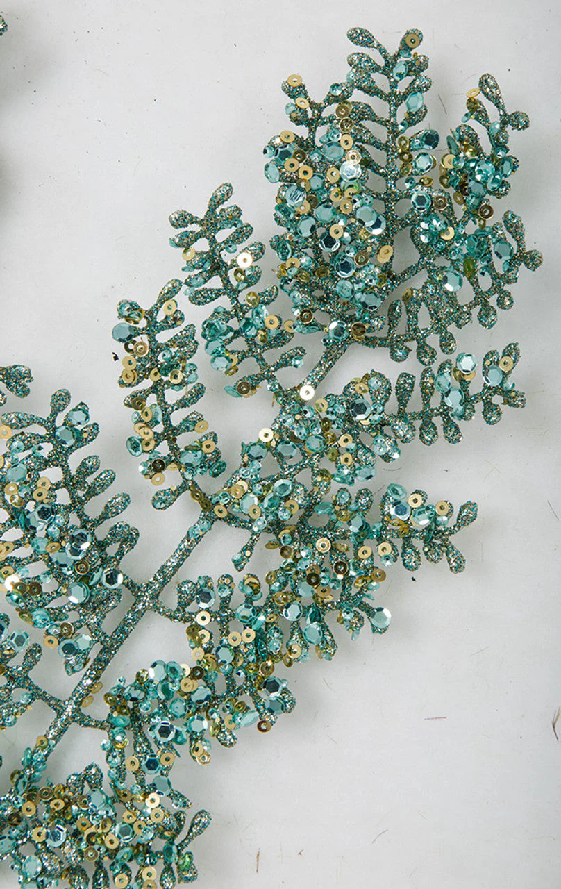 29" Glittered Artificial Fern Leaf Stem -Aqua (Pack of 12) - Image 2
