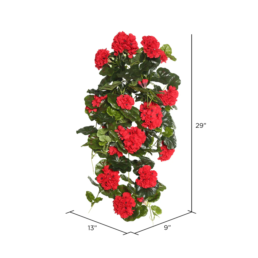 29" Hanging Silk Geranium Flower Bush -Red (Pack of 4) - Image 2