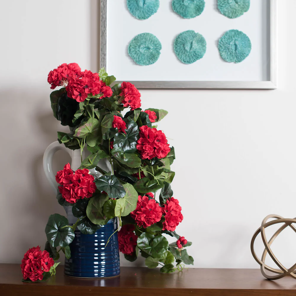 29" Hanging Silk Geranium Flower Bush -Red (Pack of 4) - Image 3