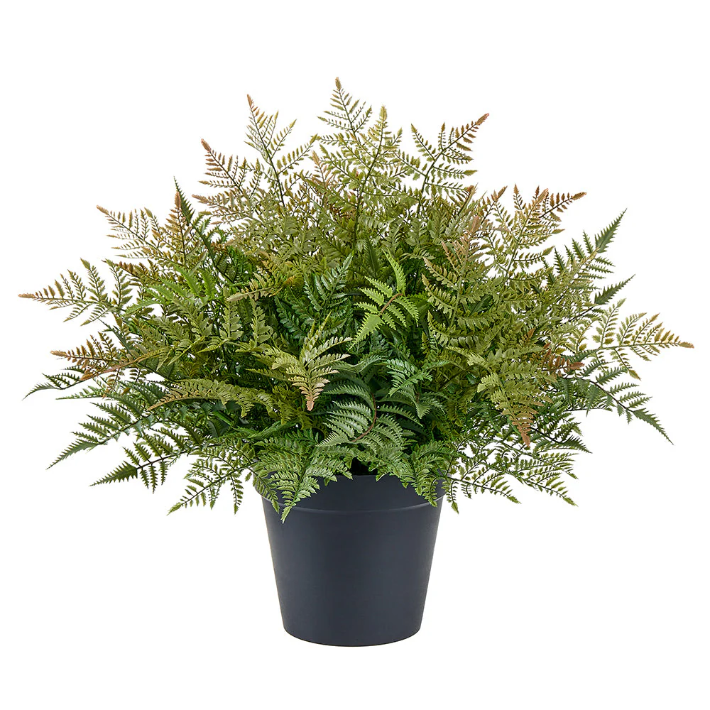 29" Leather Fern Leaf Silk Plant w/Plastic Pot -Green