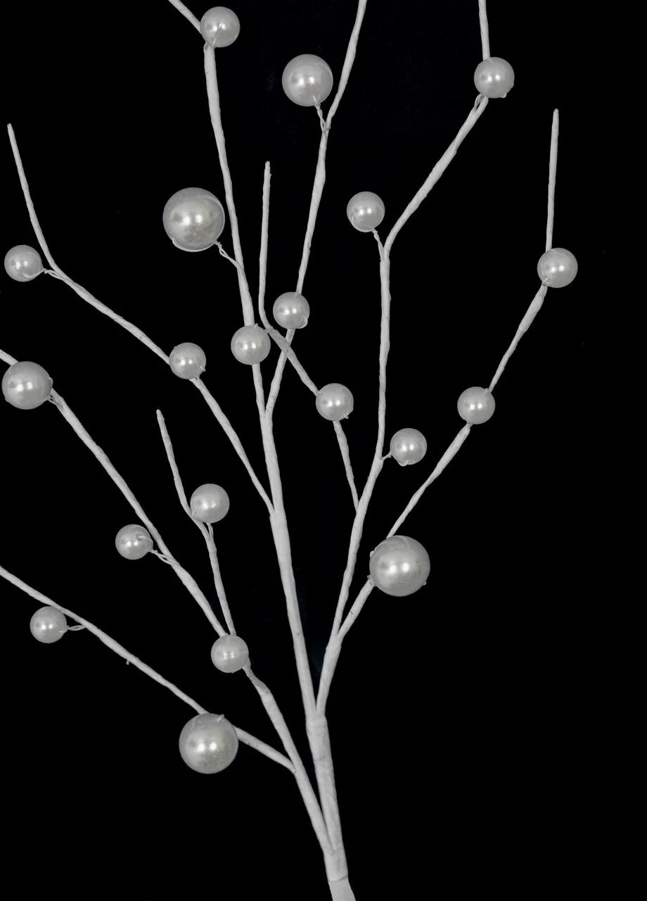 29" Pearled Artificial Berry Stem -White/Silver (Pack of 12) - Image 2